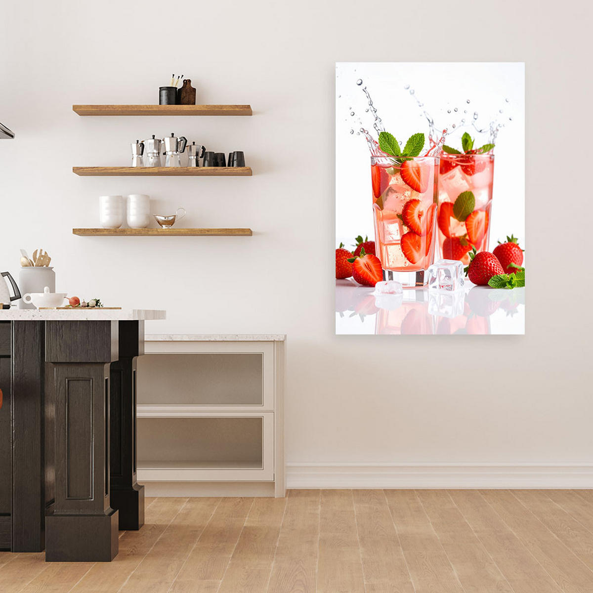 LEINWANDBILD Erdbeer-Cocktail 80x120cm - Rot, Textil (80/120cm) - Feeby