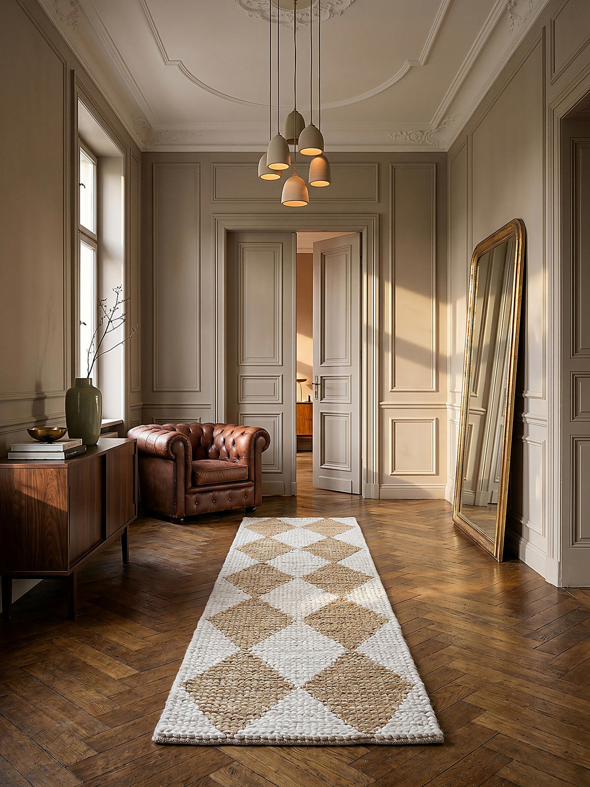 JUTETEPPICH BAIN, mit Rautenmuster, Beige, 60 x 230 cm - Beige, Textil (60/230cm) - KADIMA DESIGN