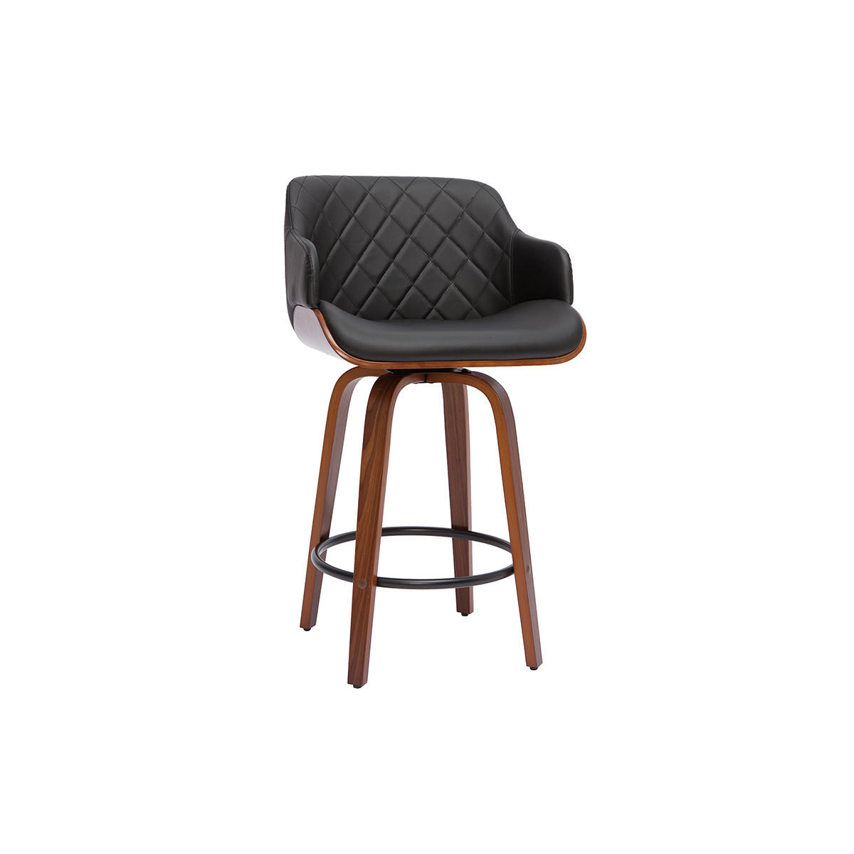 BARHOCKER Schwarz Dunkles Holz H65 cm PANACH - Walnussfarben, Textil (53/94/53cm) - Miliboo