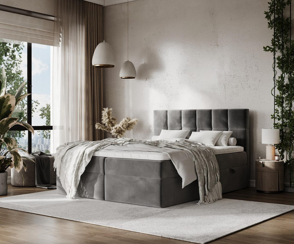 POSTEL BOXSPRING VARENO 180/200 Šedá - šedá/černá, kov/dřevo (180/200cm) - AltaBeds