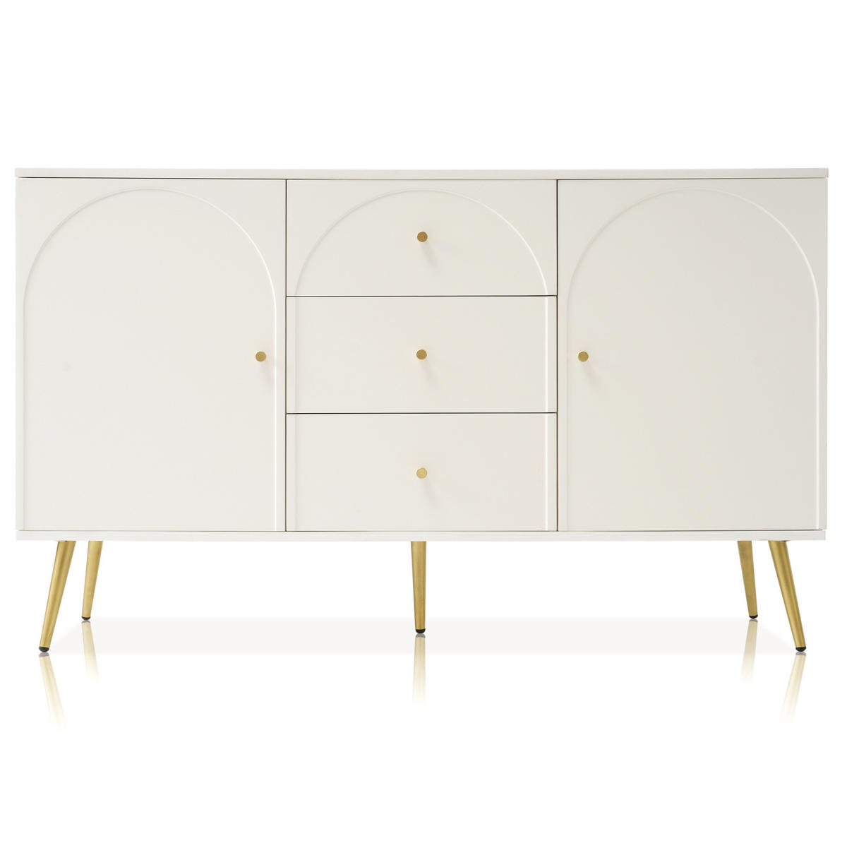 KOMMODE 140/40/84 cm aus Holz und Metall mit verstellbarem Einlegeboden Creme-Weiß - Weiß, Holz (140/40/84cm) - Modenvie