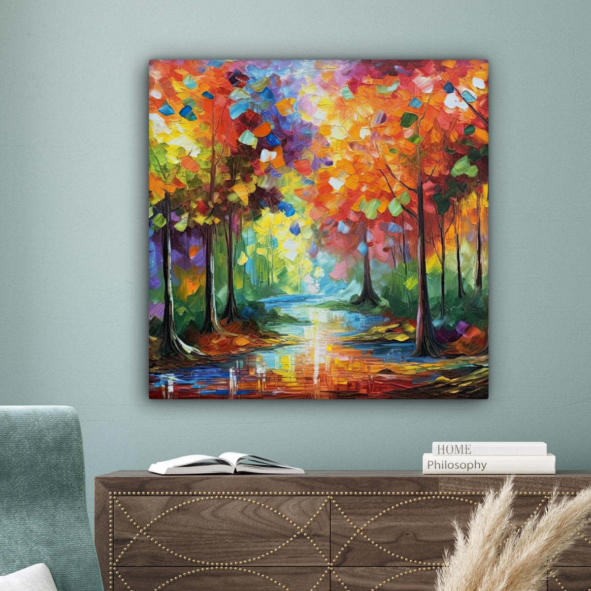 LEINWANDBILD Landschaft - Wald - Farben - Natur Deko Groß 90x90 cm - Multicolor, Textil (90/90cm) - MuchoWow