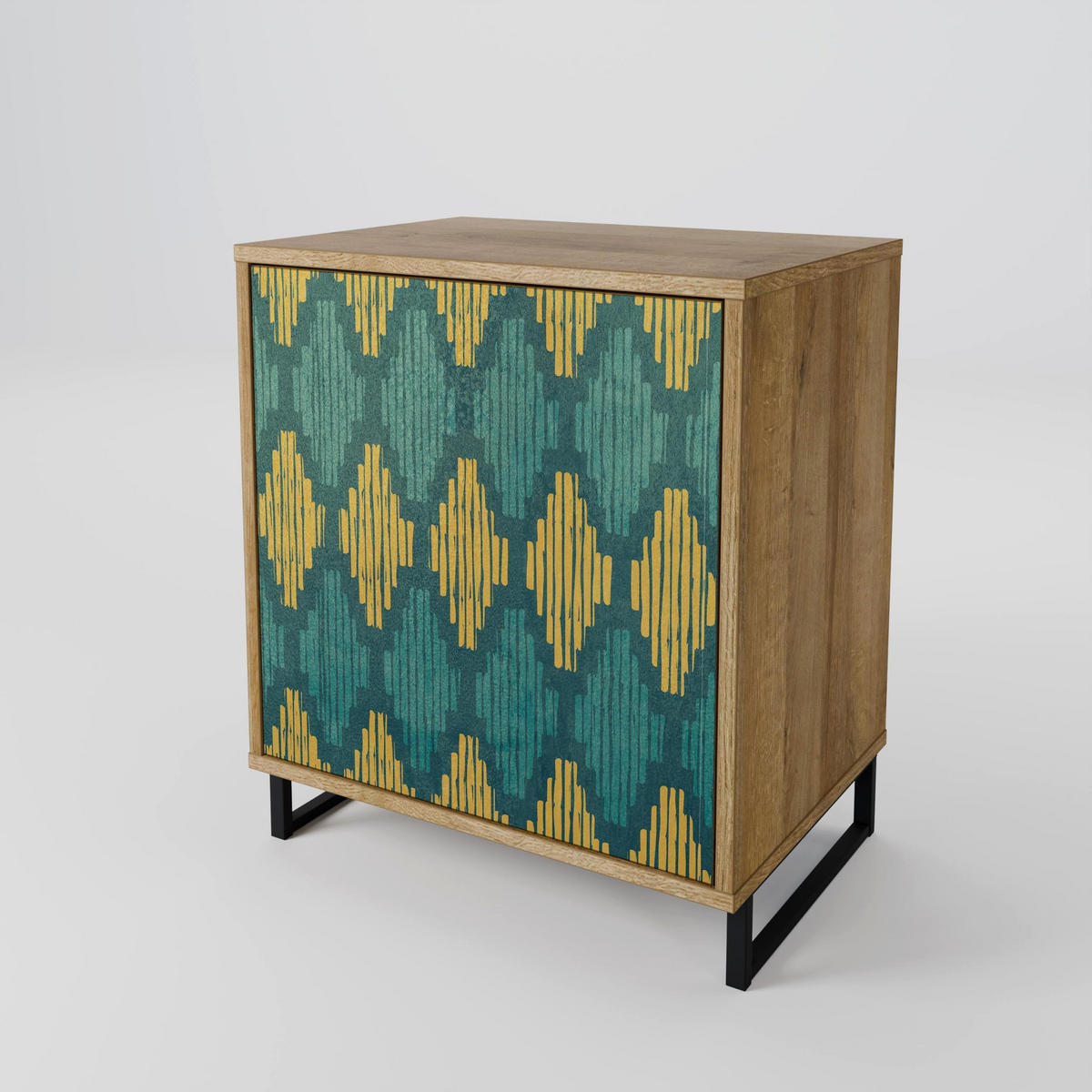 SIDEBOARD POLYGONS, Eichefarben, 57,5x42x77,5 cm, Schräge Buchenholzfüße - Eichefarben/Buchefarben, Holzwerkstoff/Buchenholz (57.5/77.5/42cm) - SpaceRebels