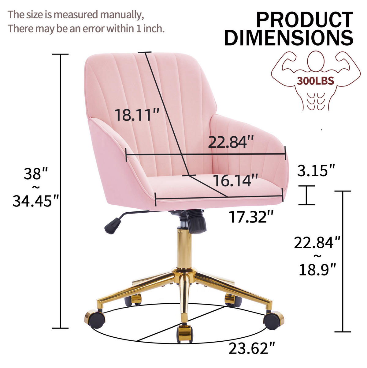 BÜRODREHSTUHL höhenverstellbar Sitzhöhe 50 - 59 cm Samt Pink - Pink, Metall (60/97/62cm) - Meubliv