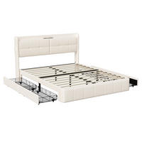 POLSTERBETT 160x200cm mit LED, USB & 4 Schubladen, Stauraumbett, Weiß - Weiß, Holz (160/200cm)