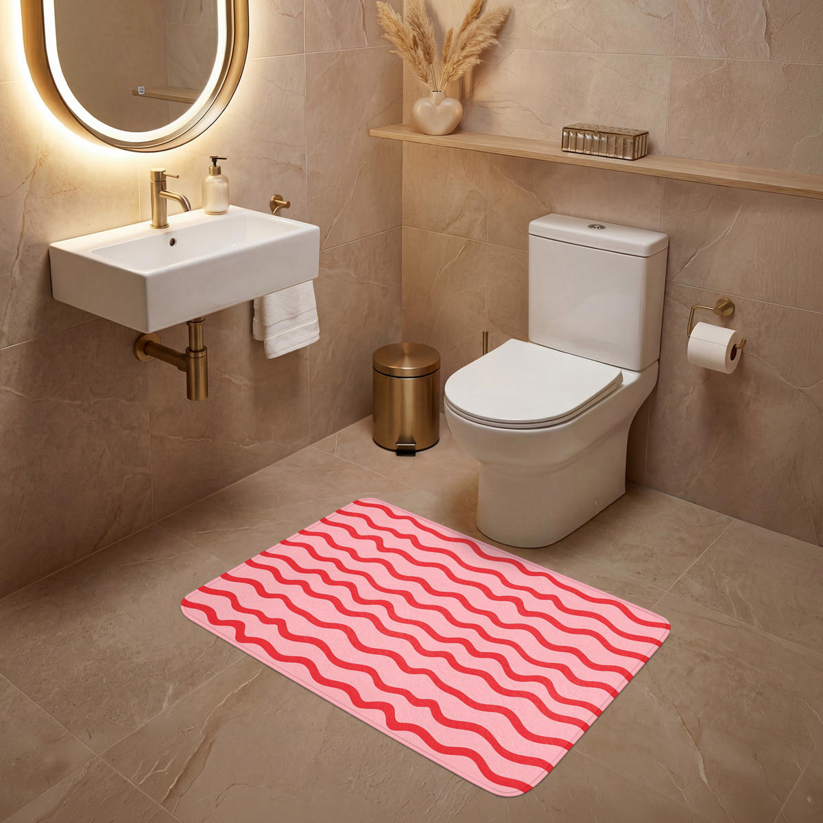 WC-VORLEGER Verspielt - Muster - Rot Toilettenteppich 90x60 cm - Rosa, Kunststoff/Textil (90/1cm) - OnlyWow