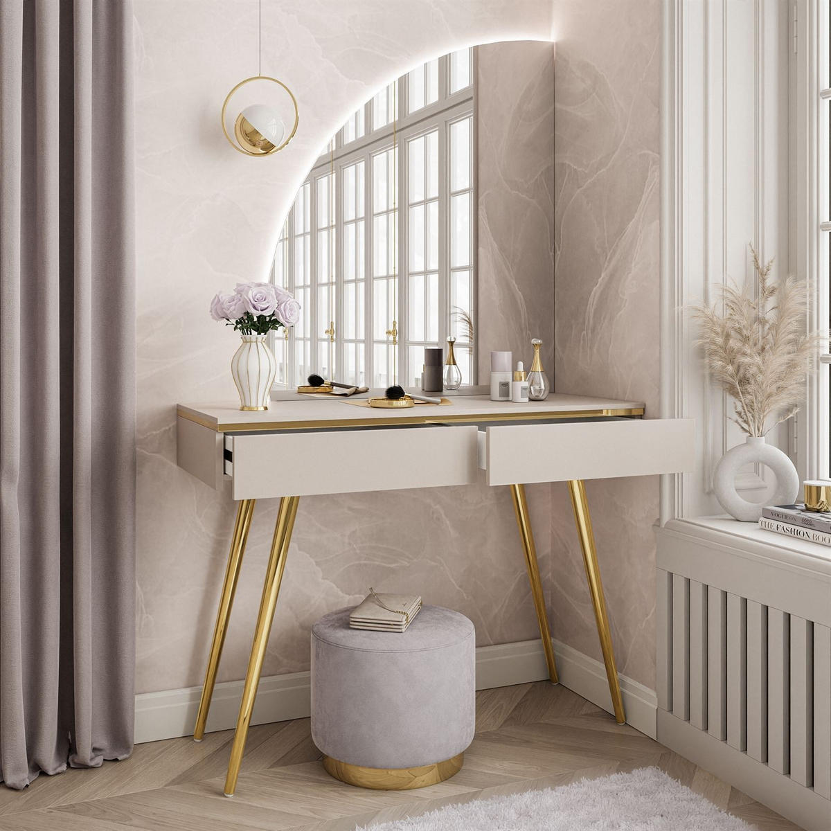 SCHMINKTISCH AURORA-SQ KASCHMIR mit links Spiegel - Kaschmir, Holzwerkstoff (102/173/44cm) - Lookway