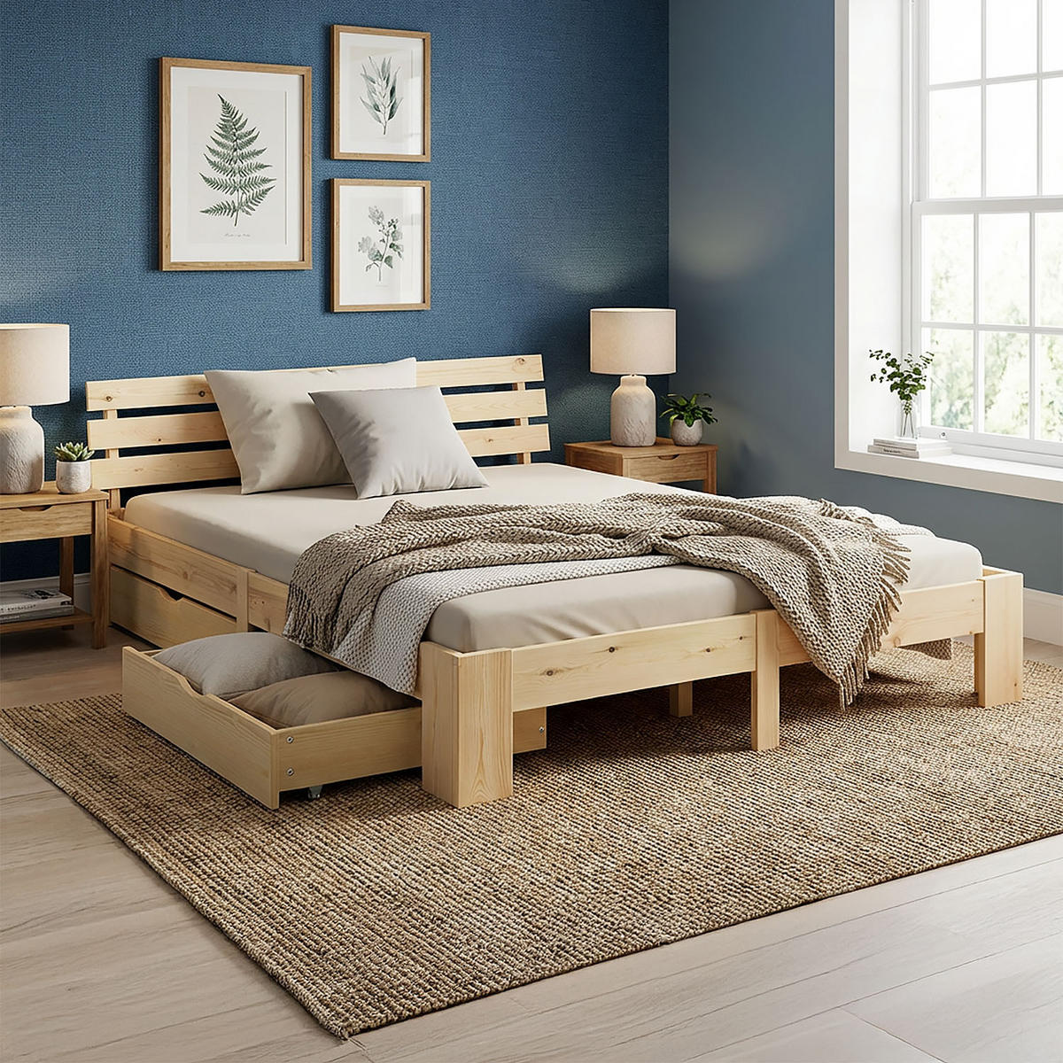 HOLZBETT mit Stauraum 140/200 cm natur - Braun, Holz (140/200cm) - Homestyle4u