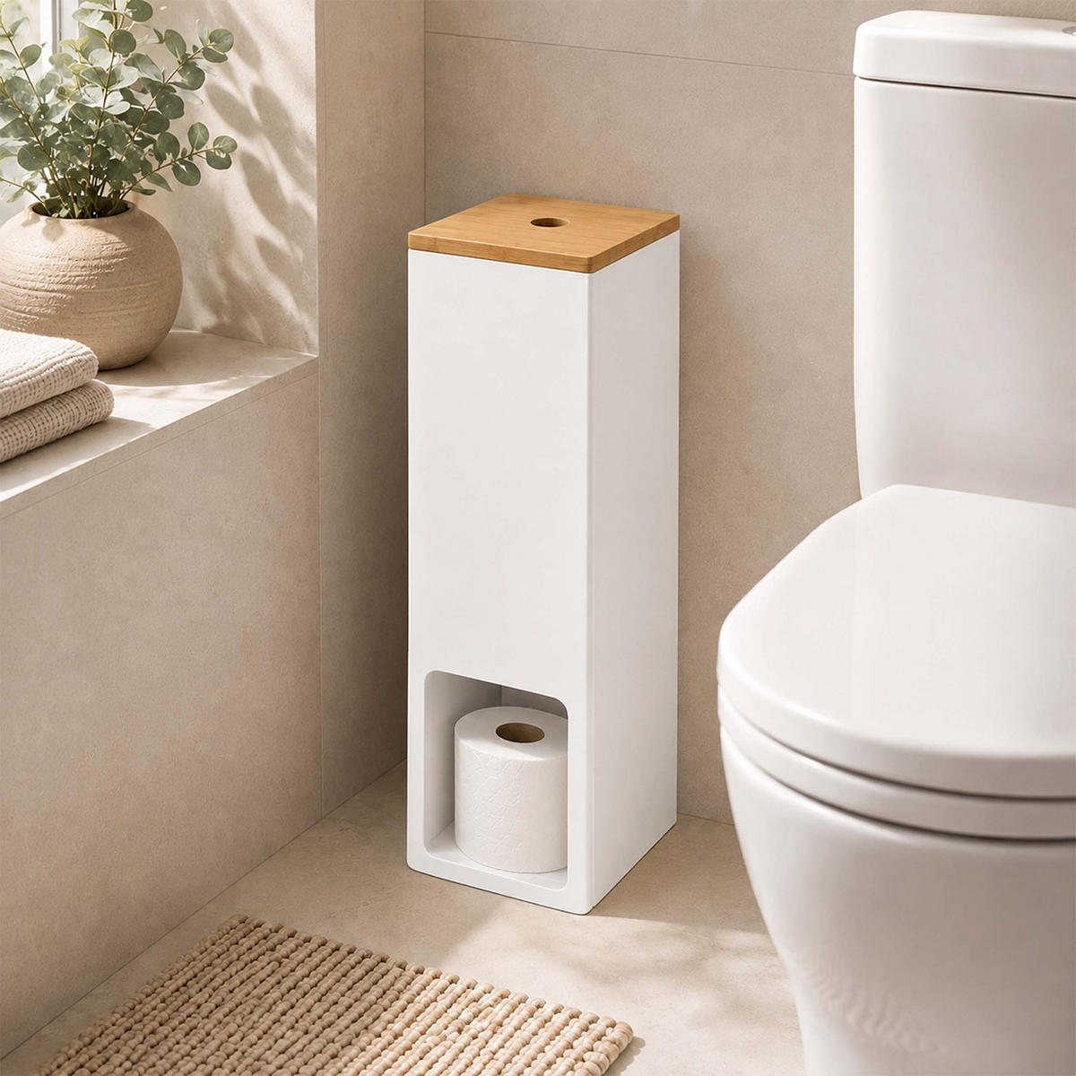 WC-ROLLENHALTER Natur Weiß für 4 Rollen - Weiß, Holz/Holzwerkstoff (14/46.5/14cm) - Relaxdays