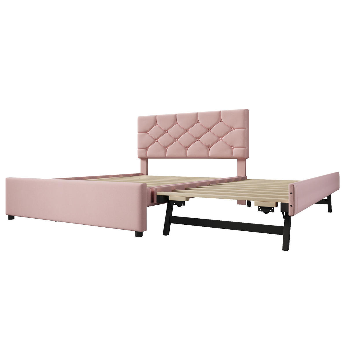 POLSTERBETT 140/200 mit Ausziehbett und Lattenrost in Rosa - Rosa, Holzwerkstoff/Textil (140/200cm) - EVRYAE