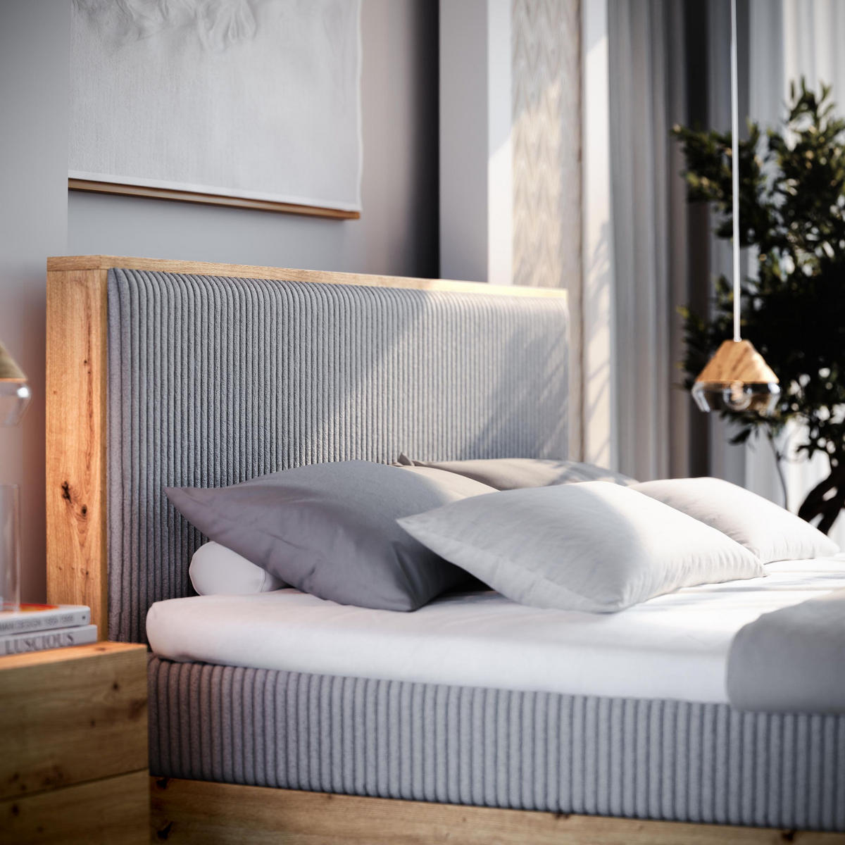 BOXBETT VERDON 180x200 cm mit Matratze und Topper - Blau - Blau, Holz (180/200cm) - MASSENO
