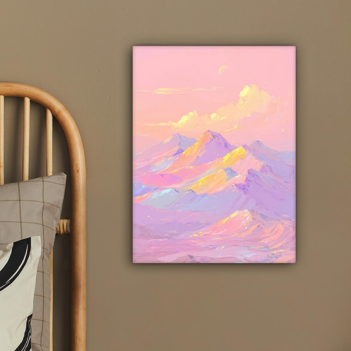 LEINWANDBILD Berggipfel - Wolken - Verträumt Room Decor 30x40 cm - Hellrosa, Textil (30/40cm) - MuchoWow