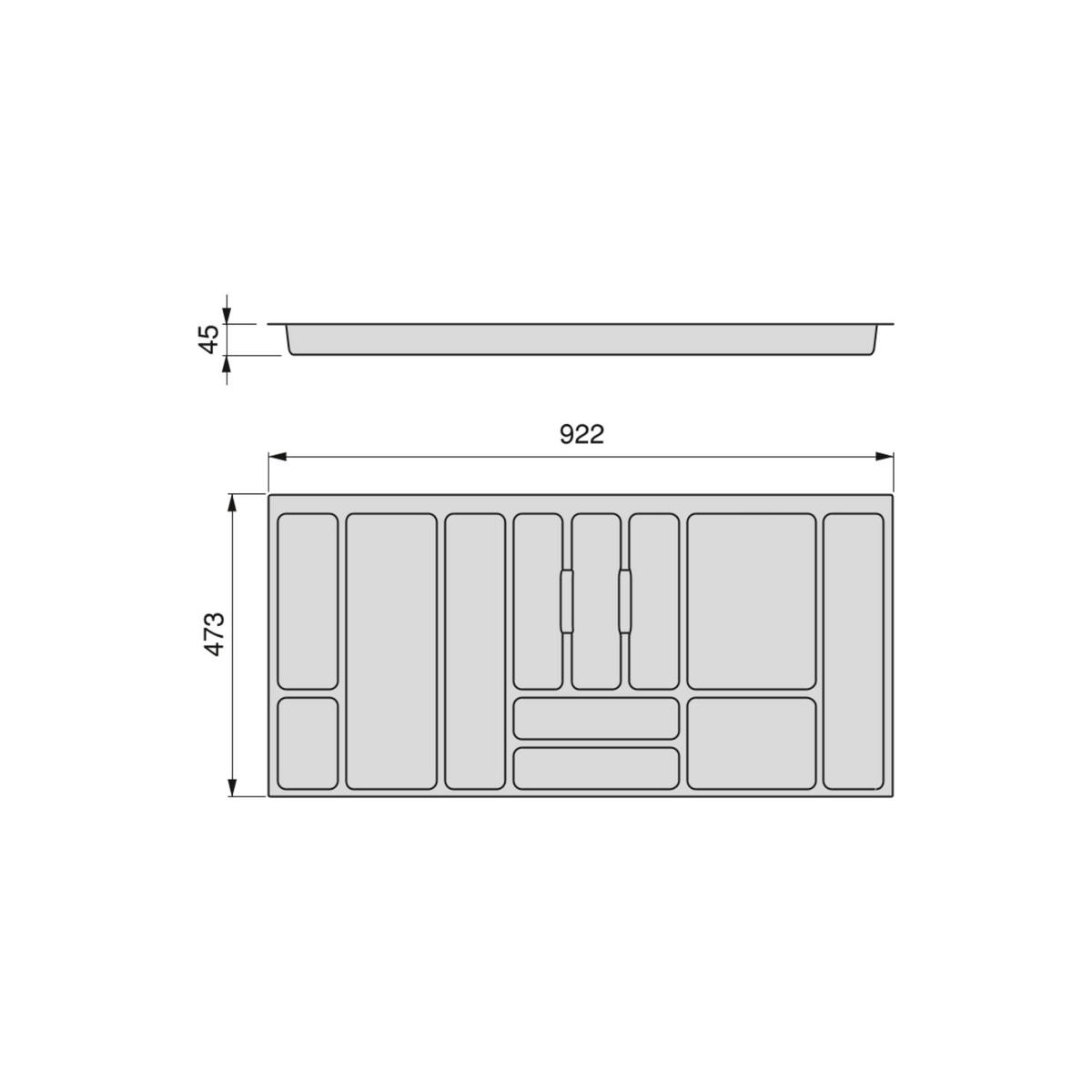 BESTECKEINSATZ Optima Vertex/Concept, Tiefe 500mm, Plattenstärkenstärke 16mm, Modul 1000mm, Kunststoff, Anthrazitgrau - Anthrazit, Kunststoff (96.5/5/52cm) - EMUCA