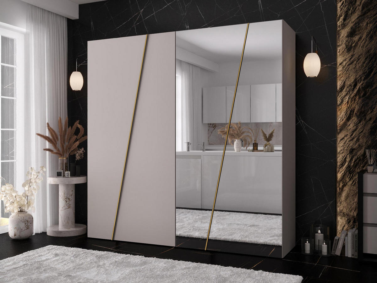 DREHTÜRENSCHRANK Zen 2L 200 cm - Kaschmir/Goldfarben, Holzwerkstoff/Kunststoff (200/202/50cm) - MIRJAN24
