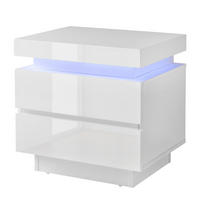 NACHTKOMMODE mit Beleuchtung - Hochglanz Weiß - Weiß Hochglanz, Holzwerkstoff (50/49/40cm) - home24