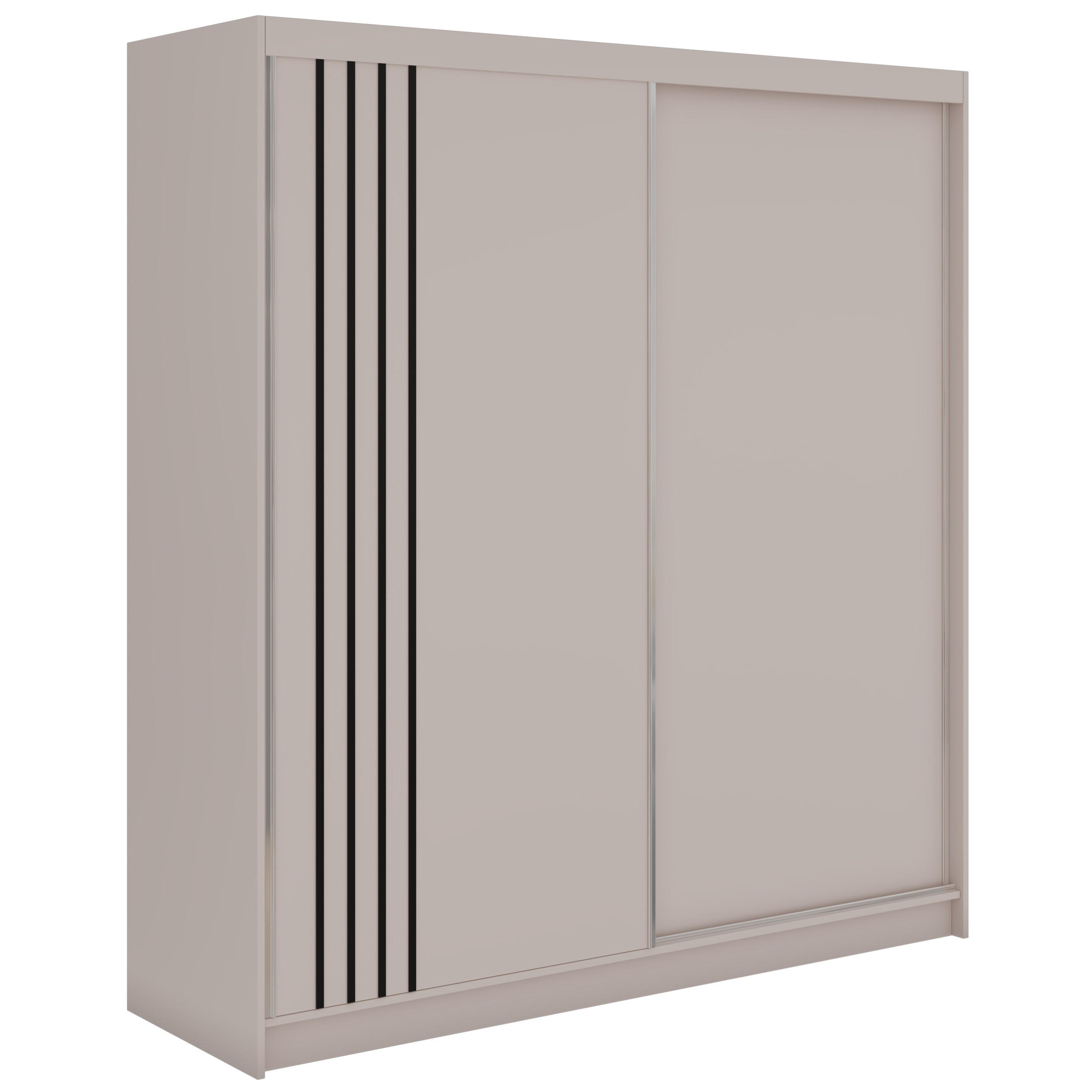 SCHWEBETÜRENSCHRANK mit Lamellen NAURU - 200 - Kaschmir und Schwarz - Kaschmir/Schwarz, Holzwerkstoff/Metall (200/216/61cm) - MKS