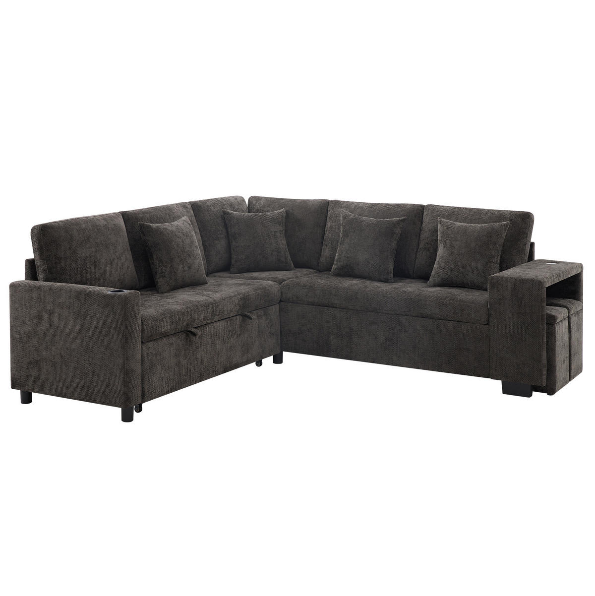 ECKSOFA 220/205/86,5 cm grau Chenille mit Schlaffunktion und Stauraum - Grau, Textil (205/220cm) - OKWISH