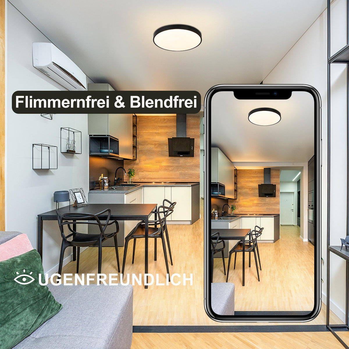 LED-DECKENLEUCHTE Thaddeus 21/21/3 cm - Schwarz, Kunststoff (21/21/3cm) - Nettlife