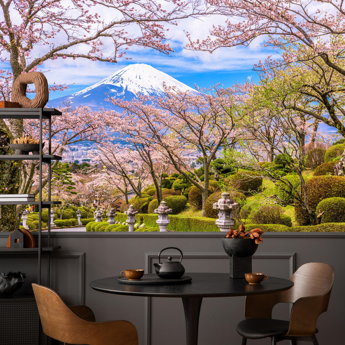 FOTOTAPETE für Wohnzimmer Peace Park Fuji View Kirschblüten 150x105 - Rosa/Braun, Papier (150/105cm) - Muralo