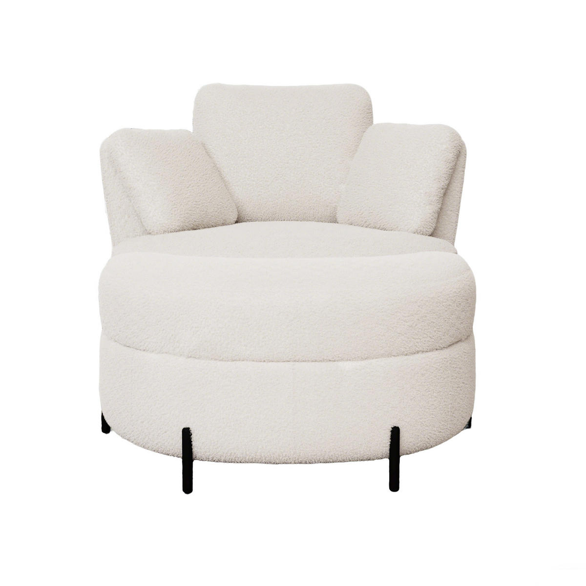 SESSEL XXL in Sherpa-Optik Ivory 360° drehbar mit Stauraum-Hocker - Magnolie, Textil (103/85.5/90.5cm) - Urban Meuble