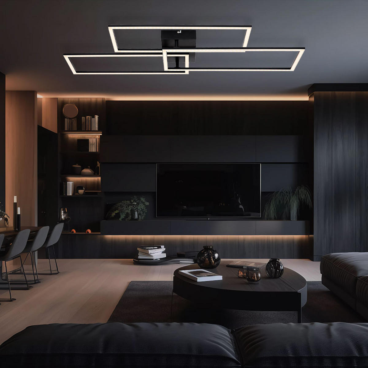 LED DECKENLEUCHTE Schwarz Weiß Fernbedienung - Schwarz, Metall (90/40/8.7cm) - Globo Lighting