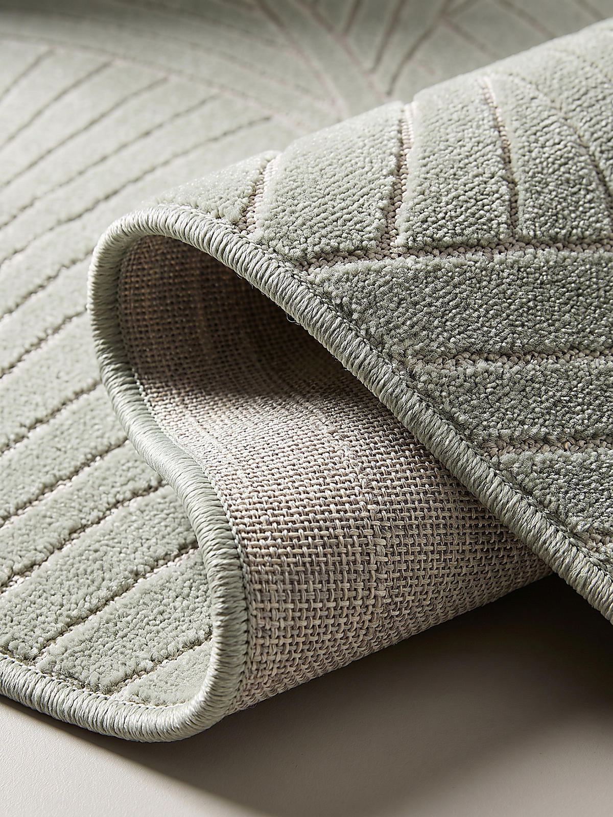 TEPPICH Outdoor, Fußbodenheizung-geeignet, mit Blattmotiv, ENGADIN in Salbeigrün, Ø 200 cm - Grün, Textil (200/200cm) - KADIMA DESIGN
