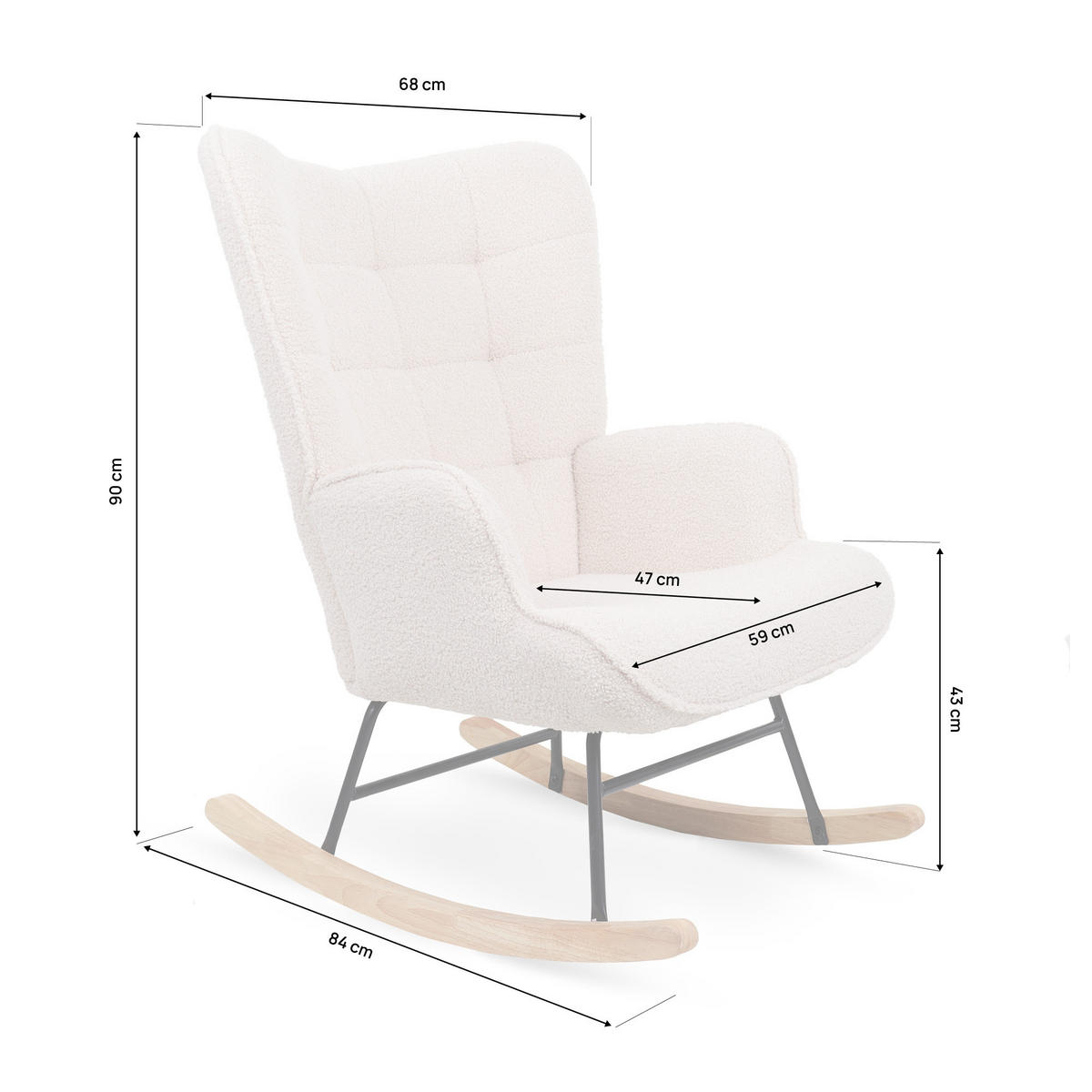 SCHAUKELSTUHL Luna Skandinavischer aus beigem Frottee mit Nähten - Beige/Akaziefarben, Holz/Holzwerkstoff (67/91/85.5cm) - Sicaan