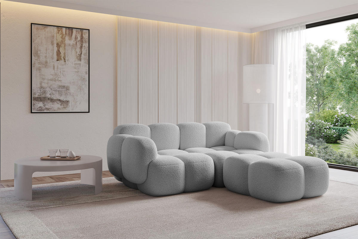 ECKSOFA modulares Sofa Rechts Miko-L1 214x205x75 Hellgrau Bouclé - Edelstahlfarben/Schwarz, Holzwerkstoff/Kunststoff (214/205cm) - ALTDECOR