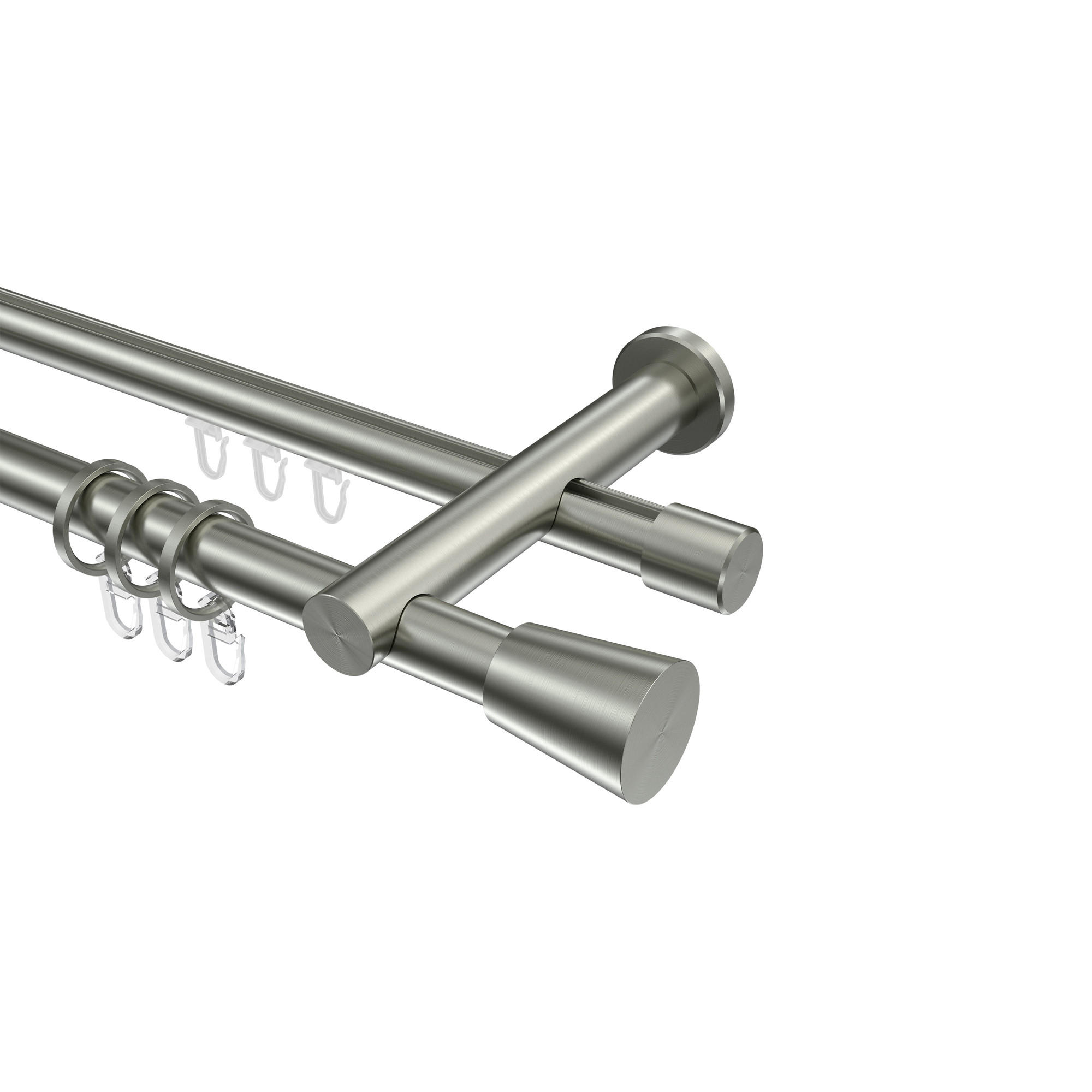 RUNDROHR-INNENLAUF-GARDINENSTANGEN-SET Platon Sitra 160 cm, 2-läufig, 20 mm Ø Edelstahl-Optik - Edelstahlfarben, Metall (160cm) - INTERDECO