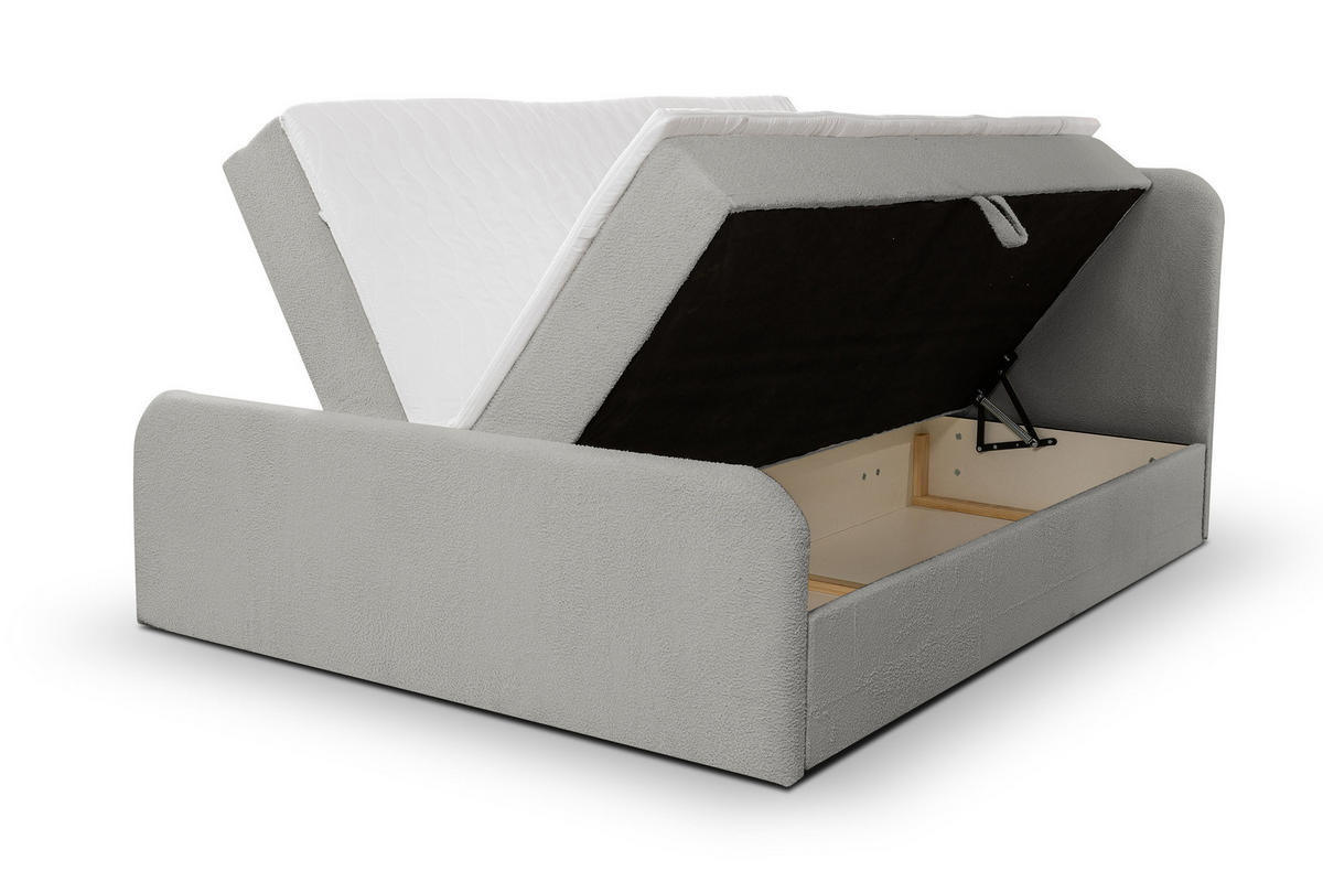 BOXBETT LAMBI mit 2 Bettkästen, 140x200, Farbe: Grau, Bouclé-Stoff, mit Bonell-Matratze inkl. Topper - Grau, Holz/Kunststoff (140/200cm) - VENASI MÖBEL