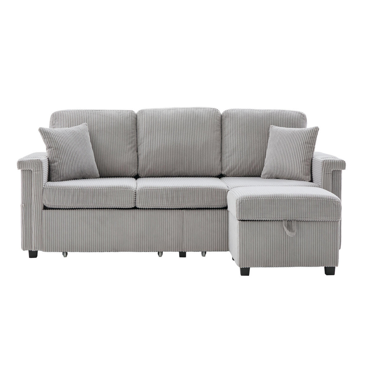 SOFA mit LED und USB/Type-C 194 x 73 x 81 cm Corduroy Hellgrau - Hellgrau, Kunststoff (194/81/73cm) - Meubliv