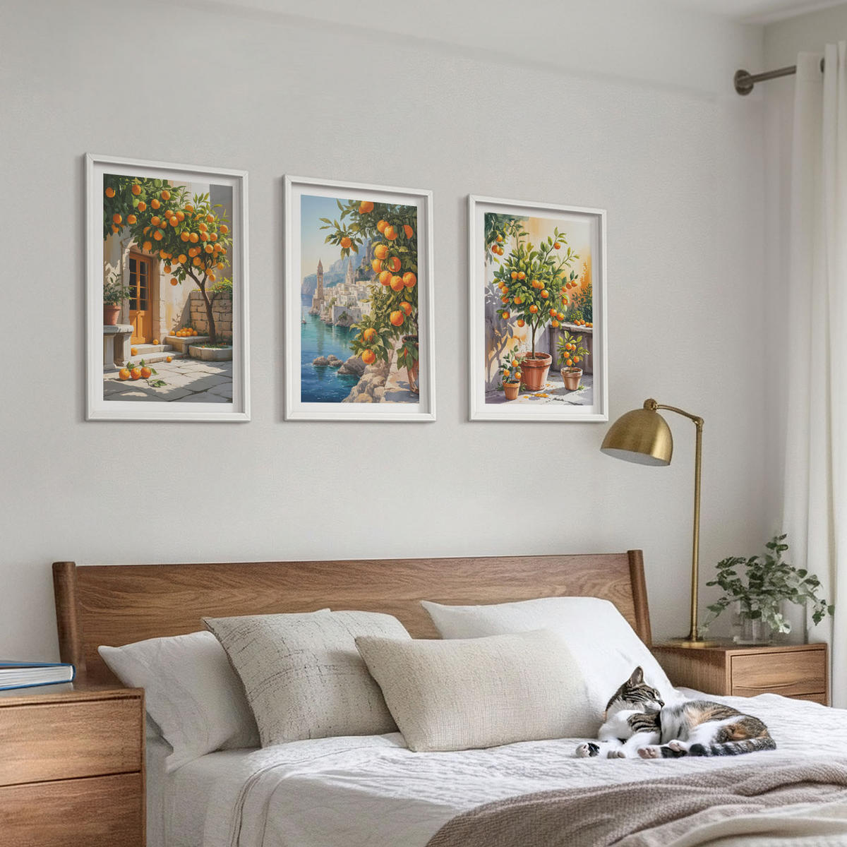 WANDBILDER 3er-Set - 40x60 cm Weißer Rahmen - Gemalte Zitruslandschaften - Weiß, Kunststoff (40/60cm) - ArtPrintCave