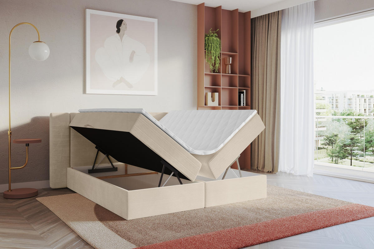 BOXBETT mit Matratze H3 - EVON - 140x200 cm Beige - Ecru, Holzwerkstoff (140/200cm) - ALTDECOR