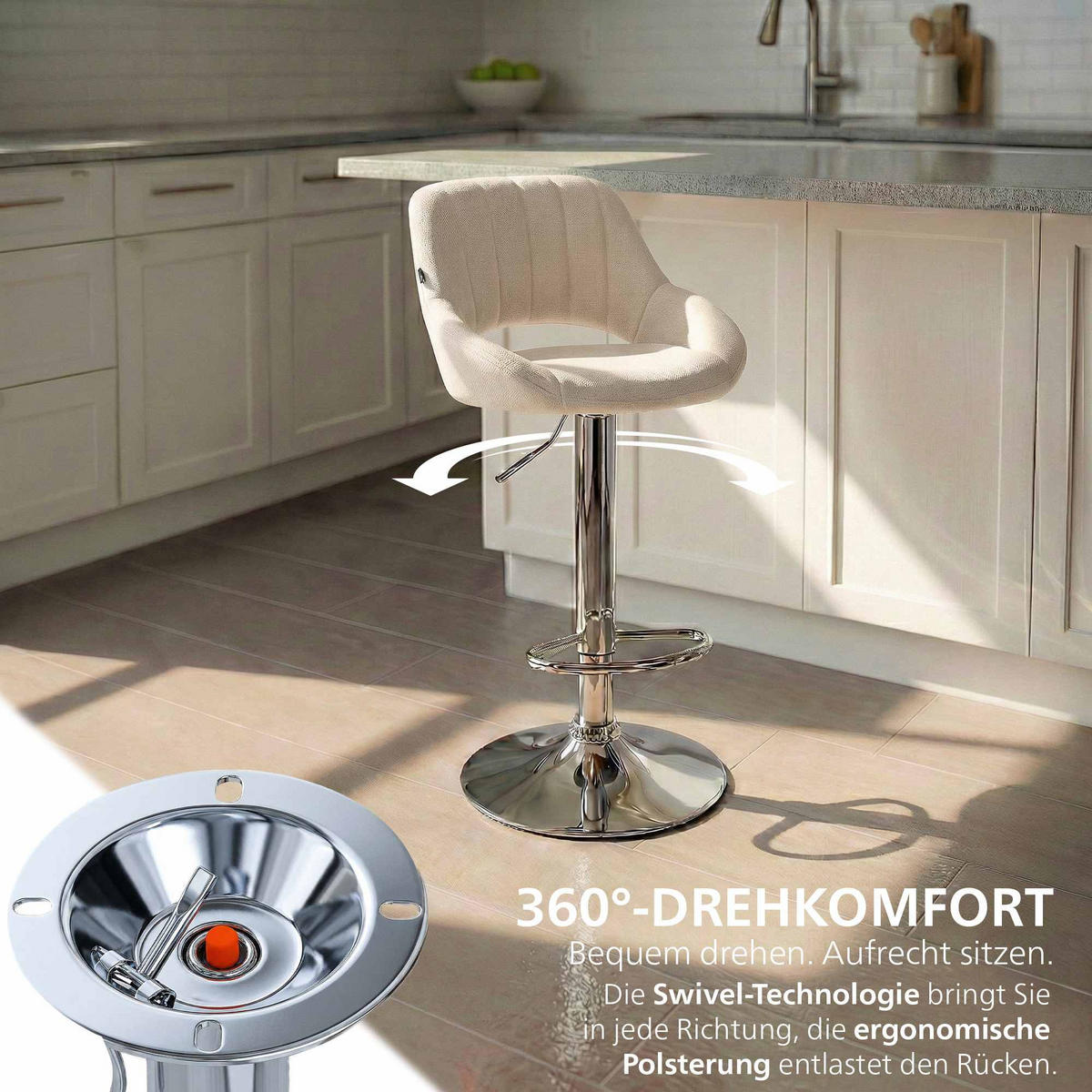 BARHOCKER Stoff Creme - Chromfarben/Creme, Textil/Metall (47/85/48cm) - CLP