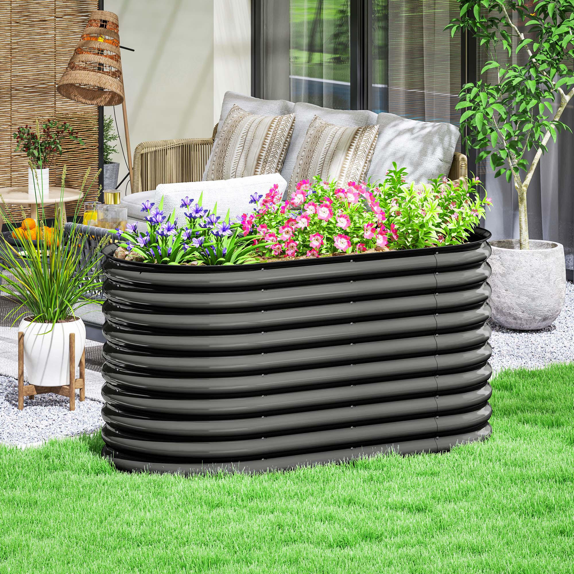 HOCHBEET, stapelbar Blumenkasten - Dunkelgrau, Metall (80/80/160cm) - Outsunny