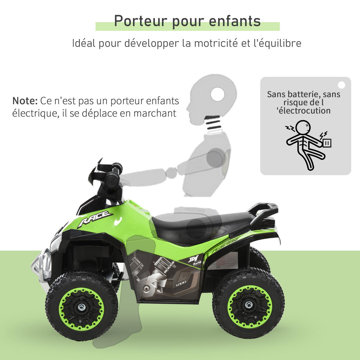 KINDERQUAD DE-16951 LED-Licht & Sound Grün/Schwarz - Grün, Kunststoff (67/38/44cm) - ComfortXL