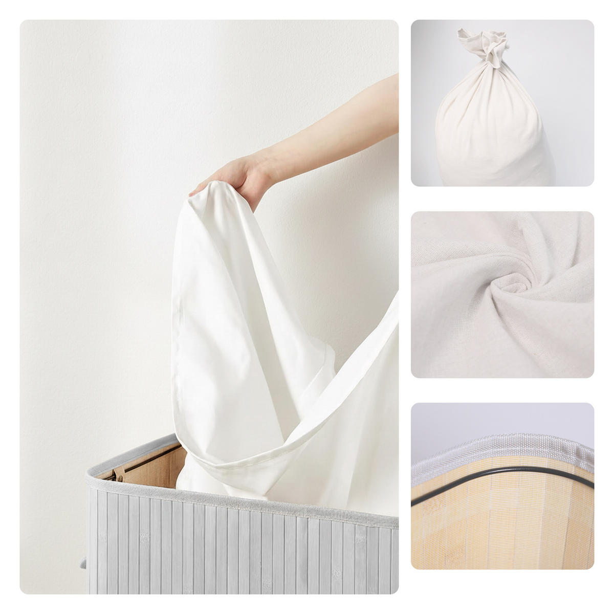 KÔŠ na prádlo - sivá, drevo/textil (32/52/63cm) - Relaxdays