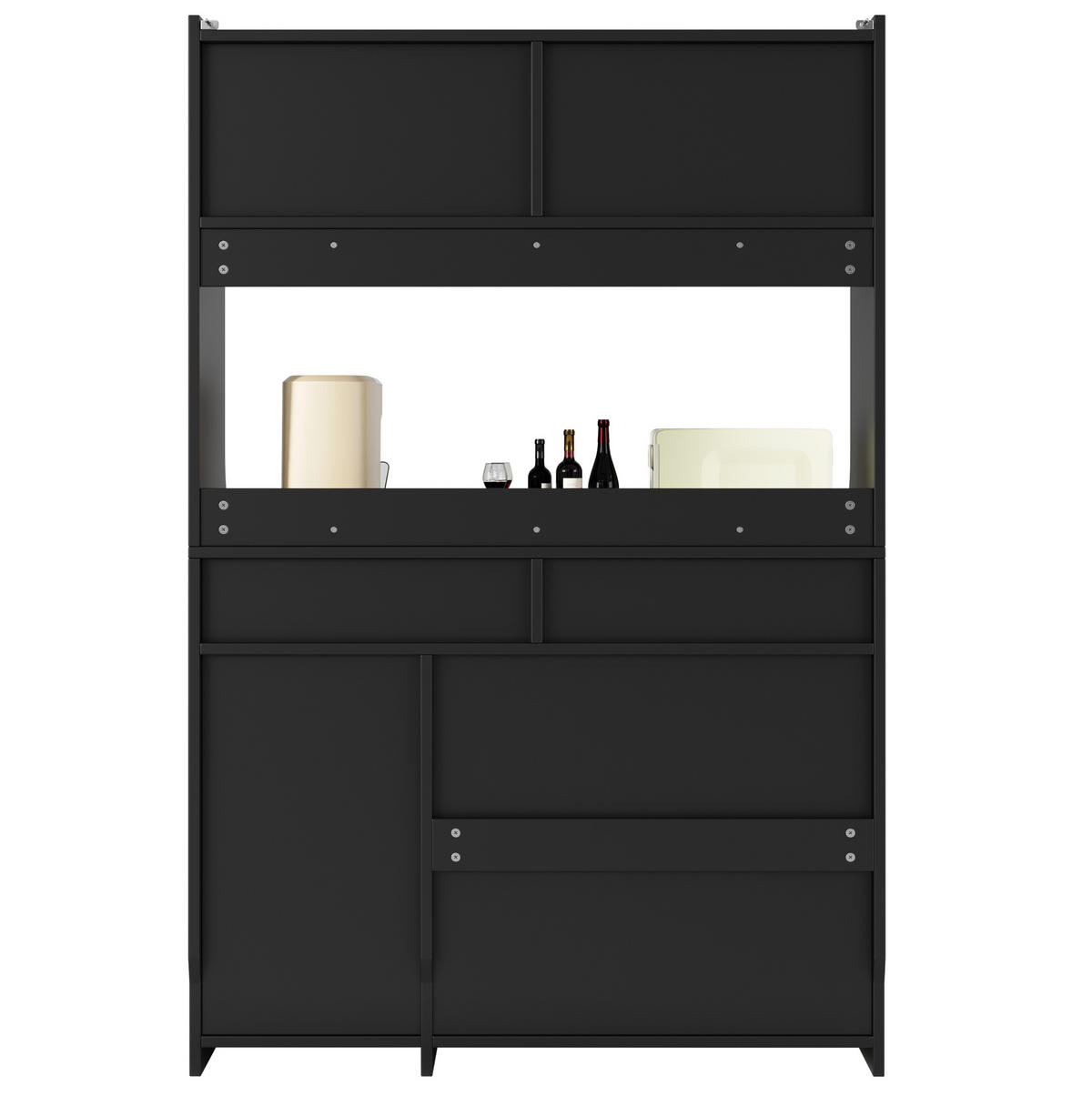 VISOKA komoda 120/40/180 cm z LED osvetlitvijo, steklenimi drsnimi vrati in nastavljivimi policami, Črna - črna, leseni material (120/180/40cm) - Redom