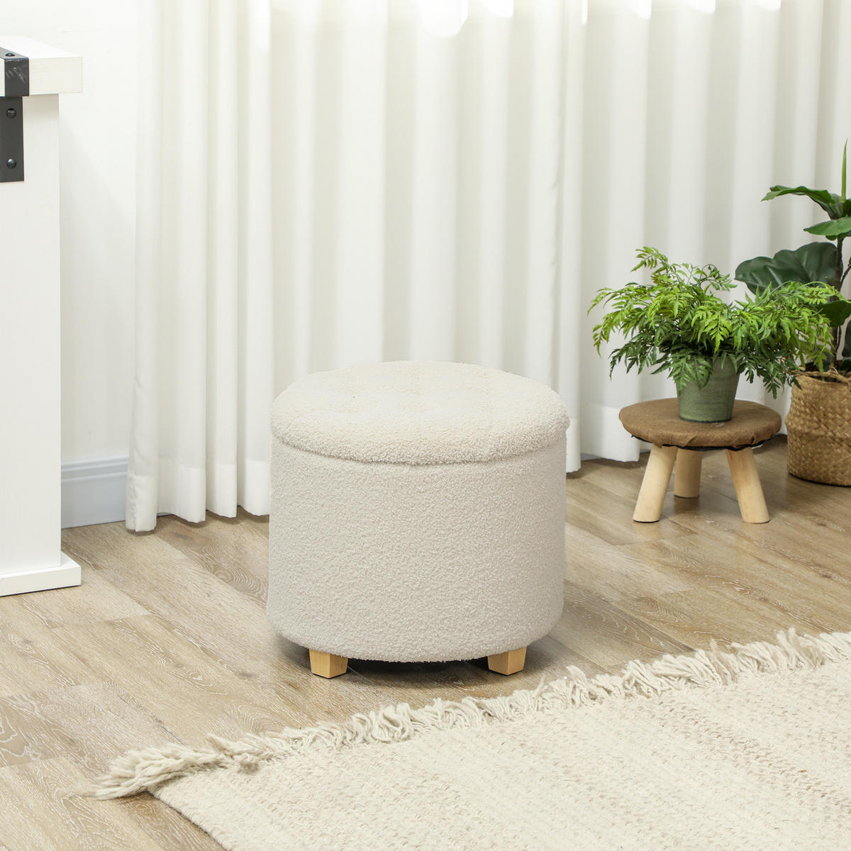 HOCKER, Holzrahmen Ø45 x 41 cm Cremeweiß - Weiß, Kunststoff (45/41/45cm) - HOMCOM