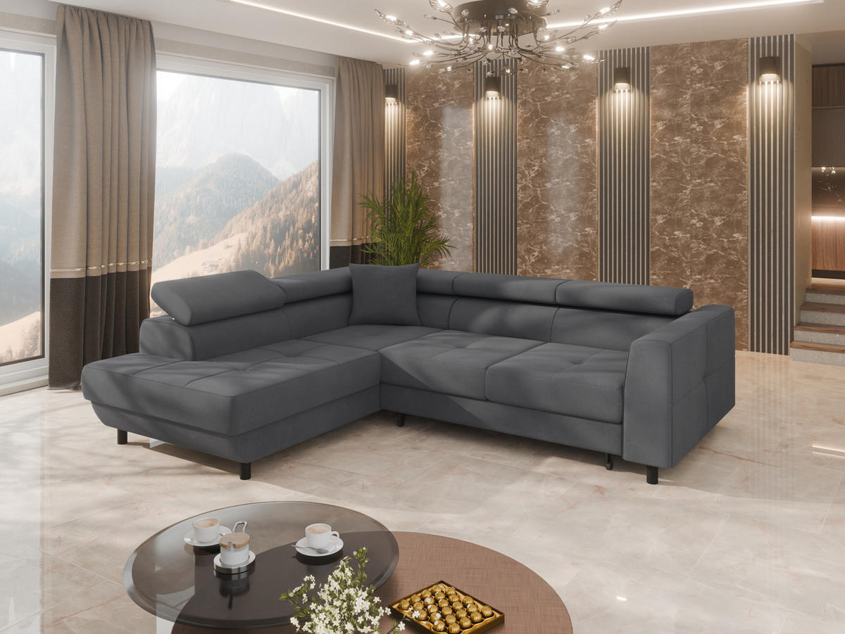 ECKSCHLAFSOFA Vena III mit Schlaffunktion und Bettkasten, Links montierbar, Grau - Grau, Holz (199/254cm) - Homesy