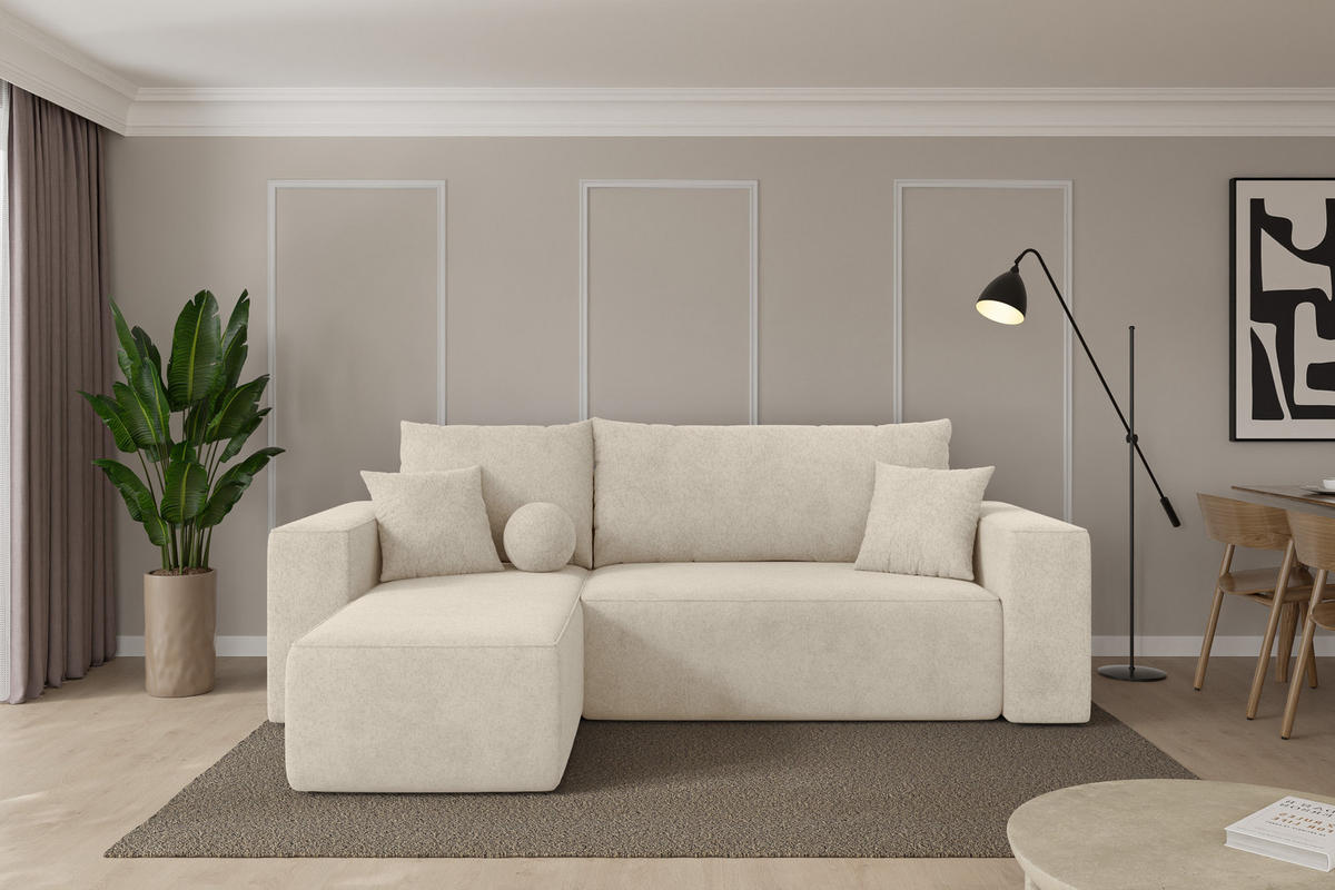 ROHOVÁ SEDAČKA s funkcí spaní, otoman vlevo SENO-L 249x139x85 krémová velur - černá/krémová, kompozitní dřevo/textil (249/139cm) - ALTDECOR