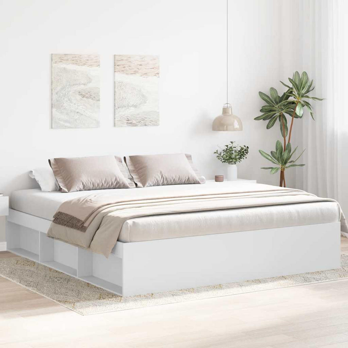 BETTGESTELL Weiß 200x200 cm - Weiß, Holzwerkstoff - furnicato