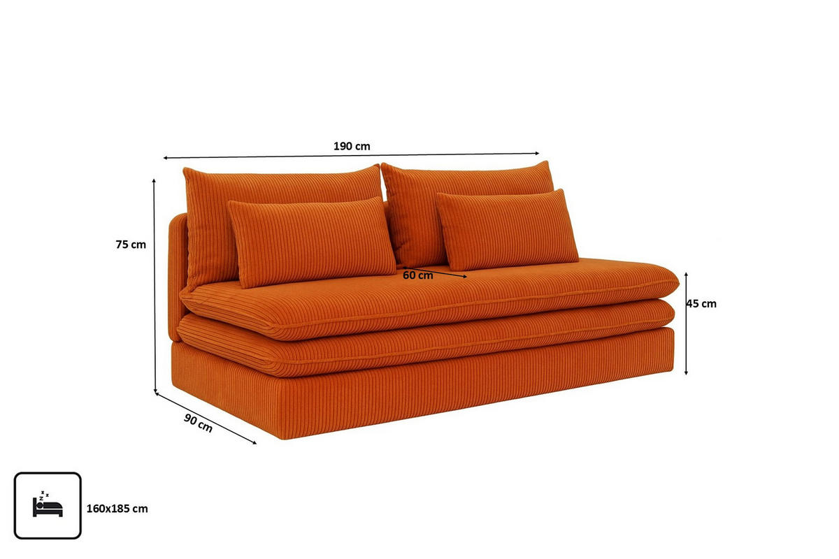 SCHLAFSOFA Mit Bettkasten NELIA, Stoff Poso, Kupfer - Orange, Holz (190/75/90cm) - Kaiser Möbel