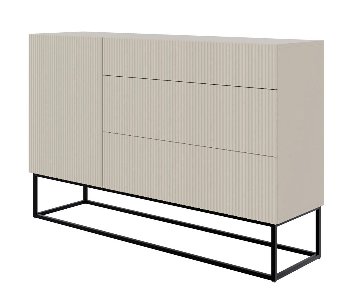 KOMODA Veldio šedobéžová s černým kovovým rámem 140 cm - černá/šedobéžová, kov/kompozitní dřevo (140/90/38cm) - Selsey