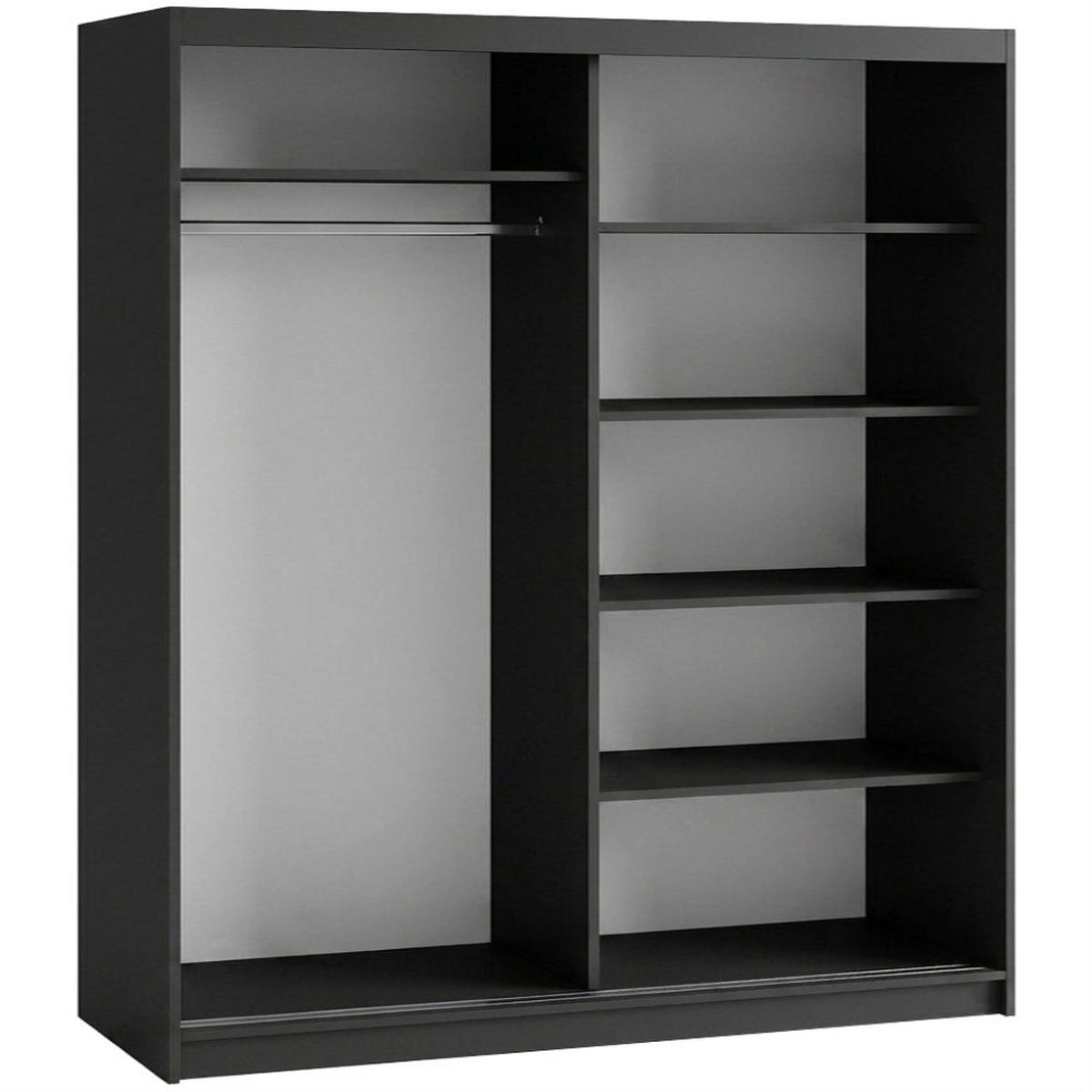SCHWEBETÜRENSCHRANK Donatello 180/205/60 2-türig schwarz mit Spiegel - Schwarz, Holzwerkstoff (180/205/60cm) - Beautysofa