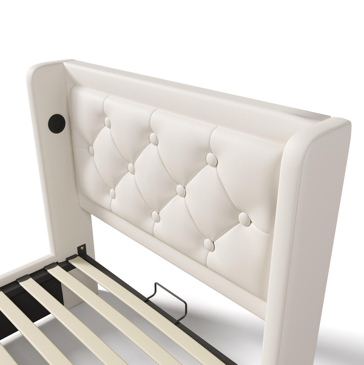 POLSTERBETT aus Kunstleder 90x200 cm in Weiß mit LED & USB/Typ-C - Weiß, Leder (90/200cm) - Modfu