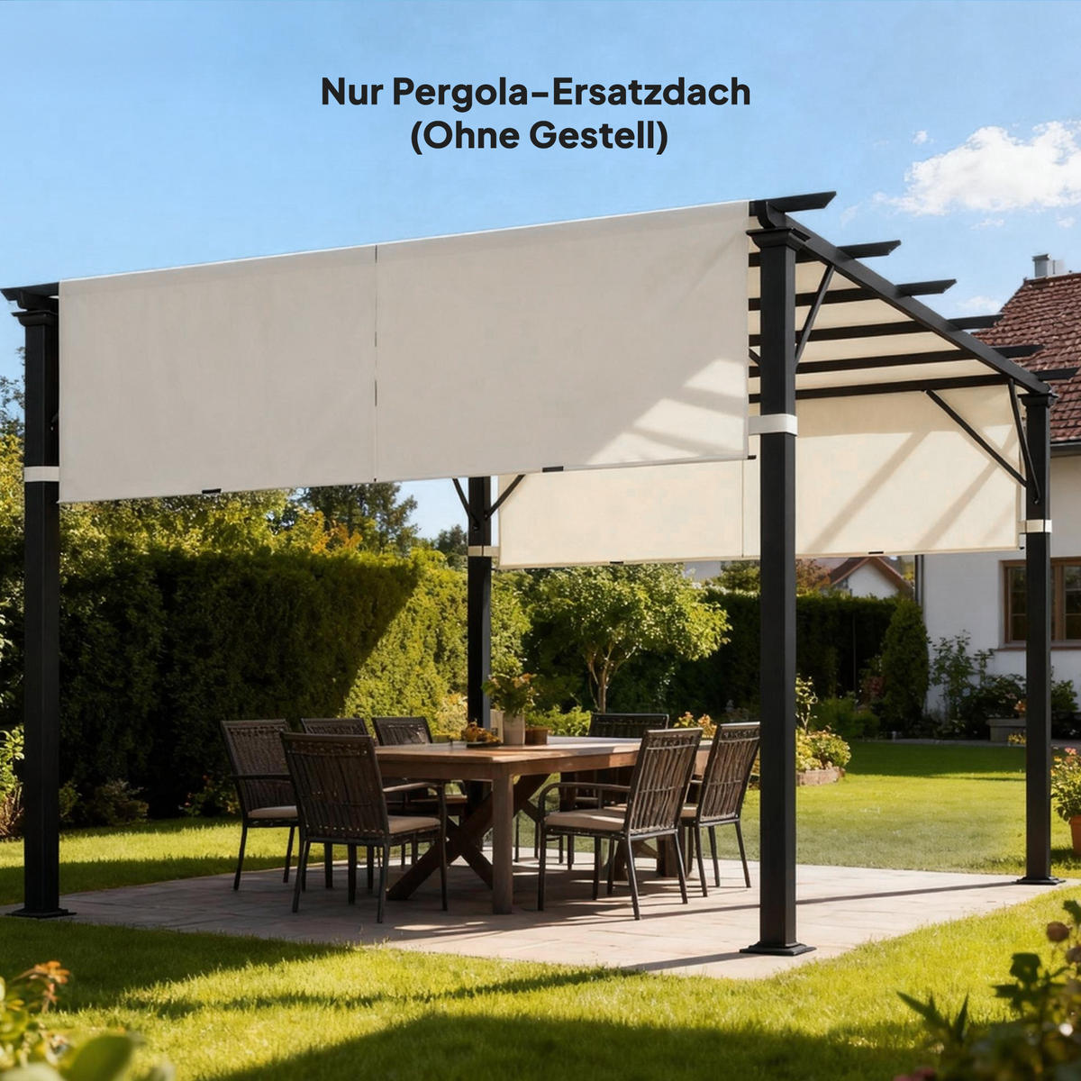 ERSATZDACH für Pergola mit UV-Schutz, Sonnensegel für Terrassenüberdachung für 3 x 3 m Pavillon, Cremeweiß - Creme, Textil (488/1/122cm)