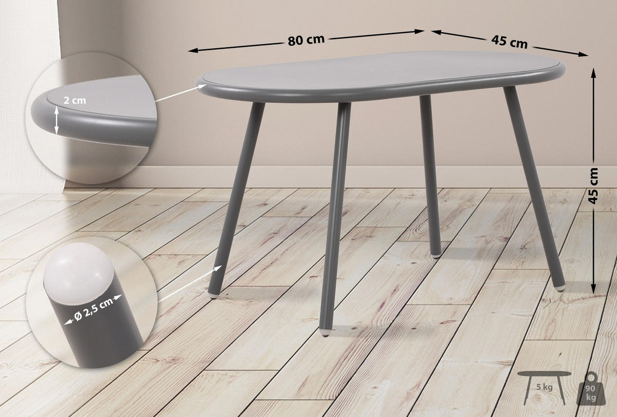 COUCHTISCH oval 80/45/45 cm Kunststoff dunkelgrau - Dunkelgrau, Kunststoff/Metall (45/80/45cm) - CLP