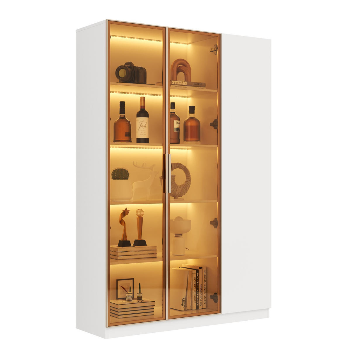 VITRINENSCHRANK mit LED 110 x 35 x 165 cm MDF Weiß 3-türig - Weiß, Holzwerkstoff (35/165/110cm) - Beauniv