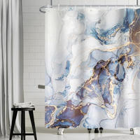 DUSCHVORHANG 180 x 180 cm Marmor Blau Grau Gold abstrakt waschbar Badewanne - Multicolor, Textil (180/180cm) - MCBOSON